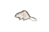 Detailed pewter Beaver pin badge featuring textured fur and a broad tail with butterfly clutch fastening on a white background.