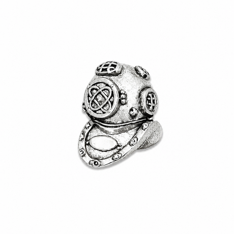 Pewter traditional deep sea diving helmet pin badge on white background