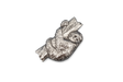 Detailed pewter Sloth pin badge featuring a sloth hugging a tree branch with butterfly clutch fastening on a white background.