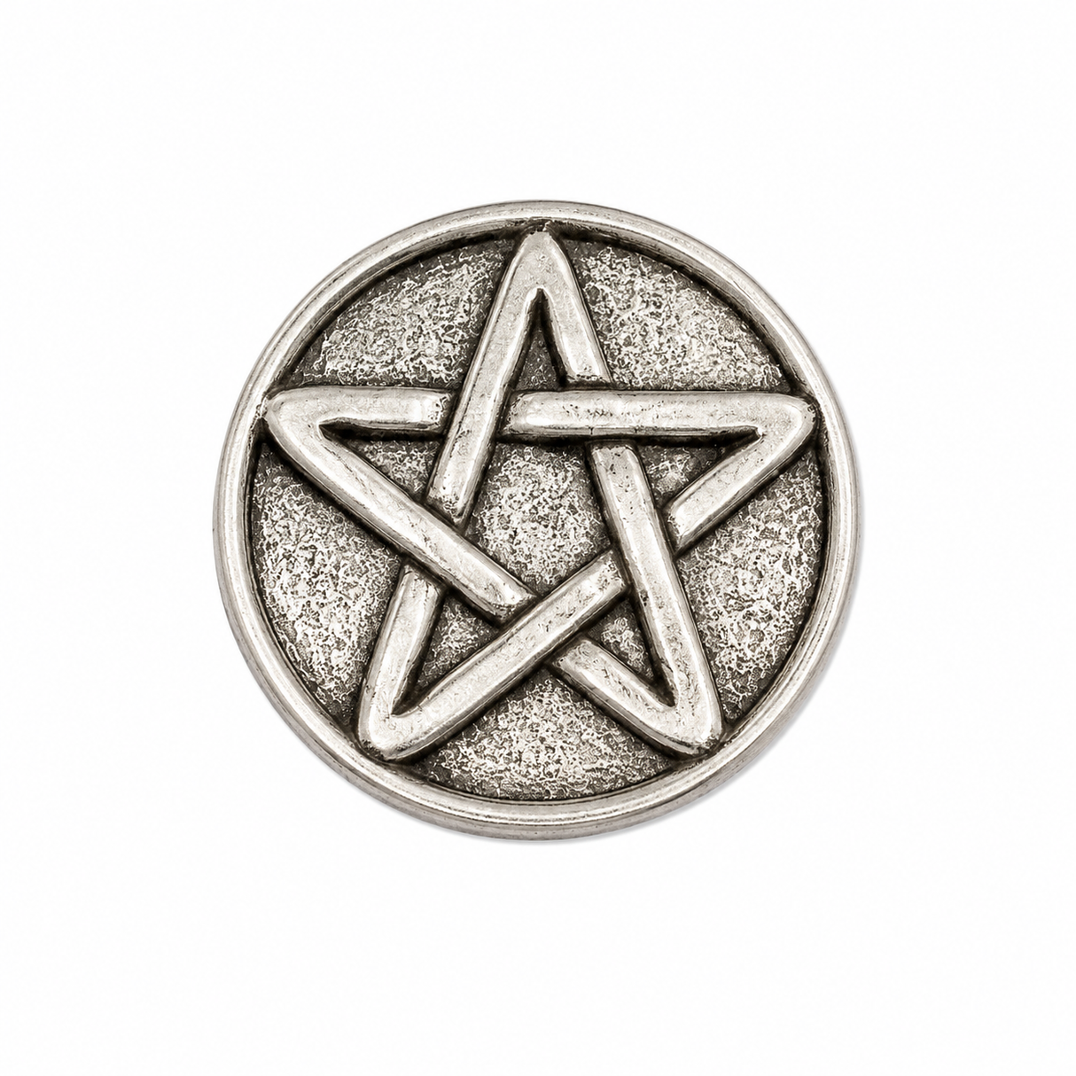 Pewter pentacle pin badge with five-pointed star inside a circle