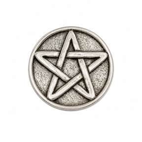 Pewter pentacle pin badge with five-pointed star inside a circle