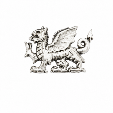 Pewter Welsh Dragon pin badge featuring the traditional dragon symbol of Wales