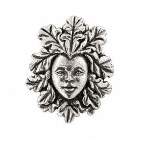 Green Lady pewter pin badge with female face surrounded by leaves