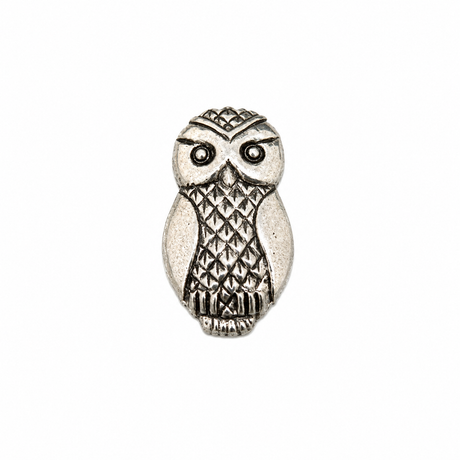 Detailed handcrafted pewter owl pin badge with antique finish