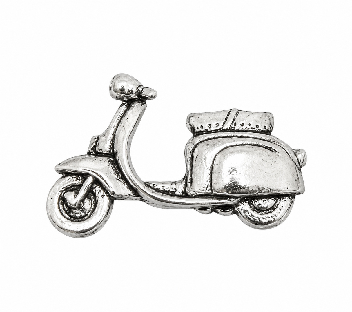 Pewter classic Lambretta style scooter lapel pin badge with vintage detailing