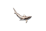 Handcrafted pewter blue shark pin badge featuring a detailed marine life design with butterfly clutch fastening on a white background.