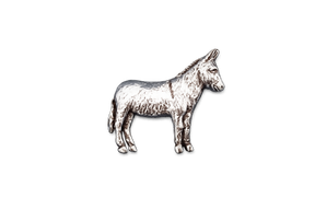 Handcrafted pewter running horse pin badge featuring a galloping horse with butterfly clutch fastening on a white background.