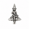 Cornish Piskie pewter pin badge sitting on a mushroom Cornwall folklore