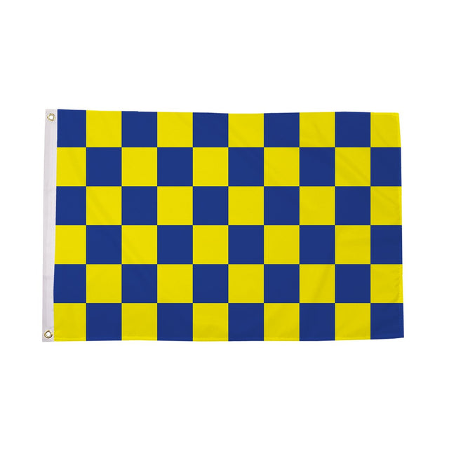 Flagmania Blue and Yellow Check 3ft x 2ft Polyester Flag on white background