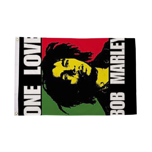 Flagmania Bob Marley (One Love) 3ft x 2ft Polyester Flag on white background