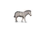 Detailed pewter Zebra pin badge with butterfly clutch fastening on a white background.