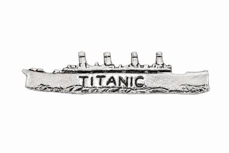 Pewter RMS Titanic ocean liner ship lapel pin badge with four funnels