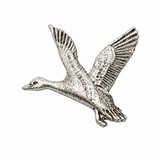 Handcrafted pewter Flying Mallard Duck pin badge featuring a British wild duck in flight.