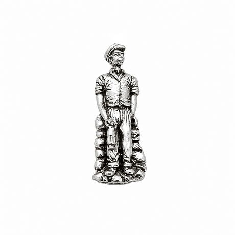 Pewter collier coal miner pin badge with traditional mining equipment