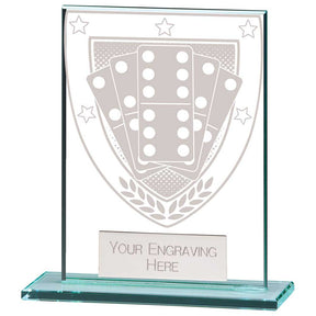 Premium clear glass domino award with frosted domino shield design and free personalised engraving
