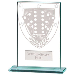 Premium clear glass domino award with frosted domino shield design and free personalised engraving