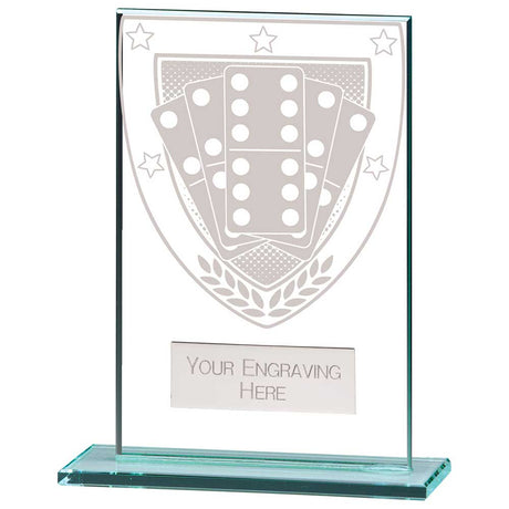 Premium clear glass domino award with frosted domino shield design and free personalised engraving