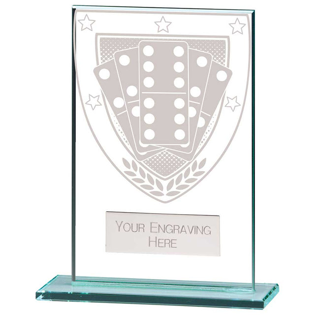 Premium clear glass domino award with frosted domino shield design and free personalised engraving