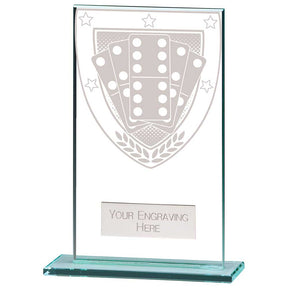 Premium clear glass domino award with frosted domino shield design and free personalised engraving
