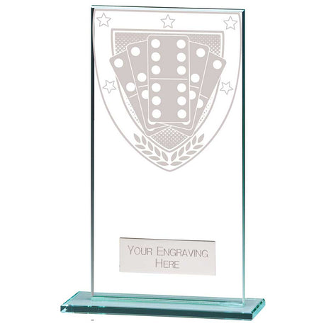 Premium clear glass domino award with frosted domino shield design and free personalised engraving