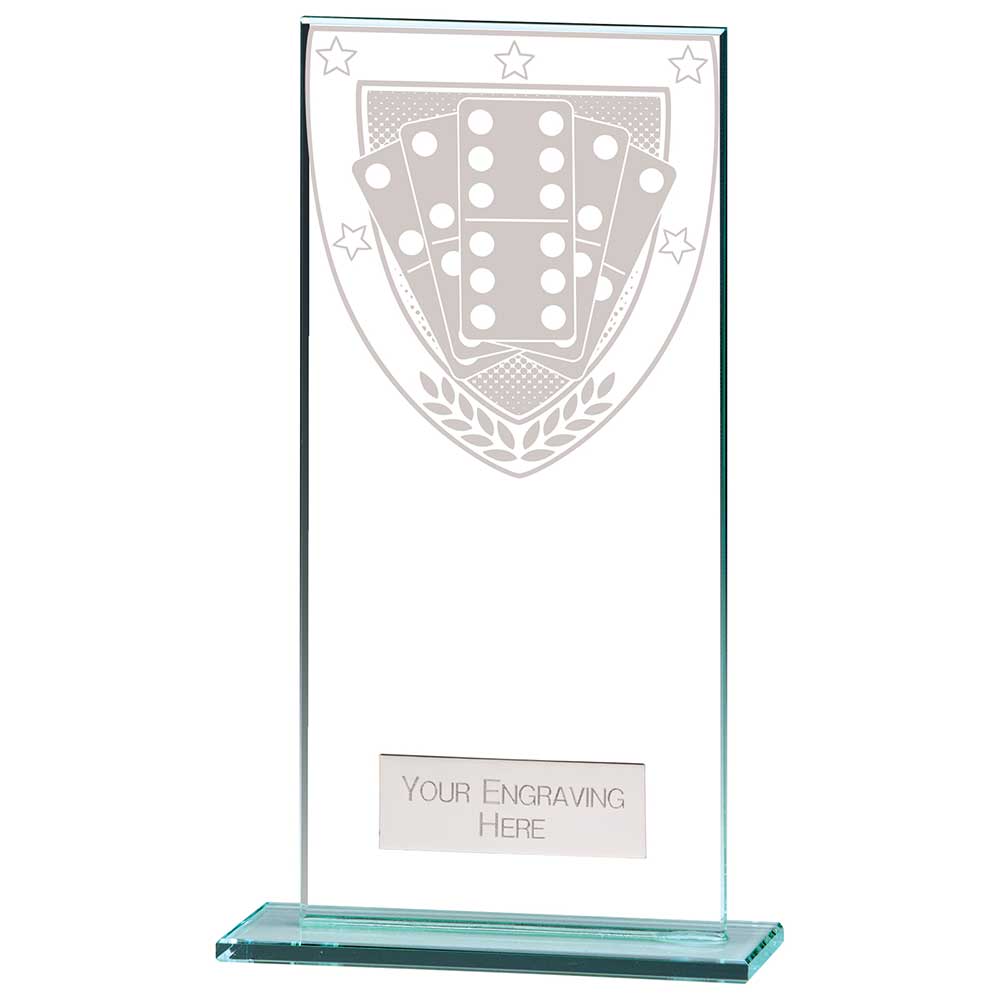 Premium clear glass domino award with frosted domino shield design and free personalised engraving