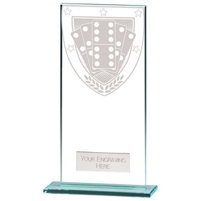 Premium clear glass domino award with frosted domino shield design and free personalised engraving
