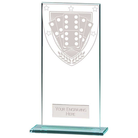 Premium clear glass domino award with frosted domino shield design and free personalised engraving