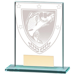 Clear glass fishing award with engraved fish design and free personalised engraving