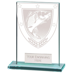 Clear glass fishing award with engraved fish design and free personalised engraving