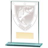 Clear glass fishing award with engraved fish design and free personalised engraving