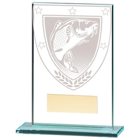 Clear glass fishing award with engraved fish design and free personalised engraving