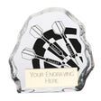 Personalised freeform clear glass darts award with engraved darts motif and free engraved plate