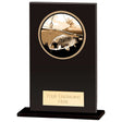 Black glass fishing award with engraved fishing design and free personalised engraving