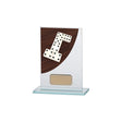 Personalised glass domino award with engraved plaque for domino league winners and tournament presentations