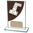 Personalised glass domino award with engraved plaque for domino league winners and tournament presentations