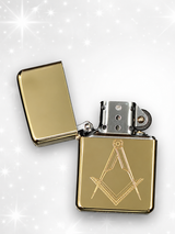 Personalised Star windproof petrol lighter engraved with custom design supplied in presentation gift tin.