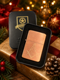 Collection of personalised engraved Masonic Star windproof petrol lighters in presentation gift tins featuring Freemasonry symbols.