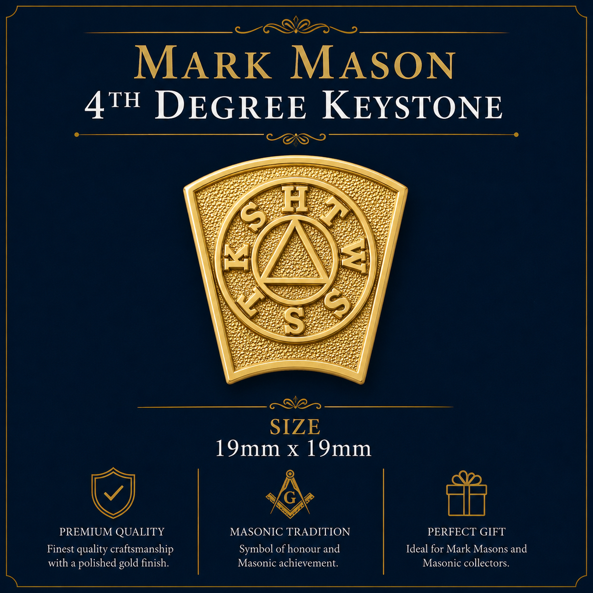 Freemasons Masonic Mark Master Mason Keystone Lapel Pin Badge – 19mm x 19mm