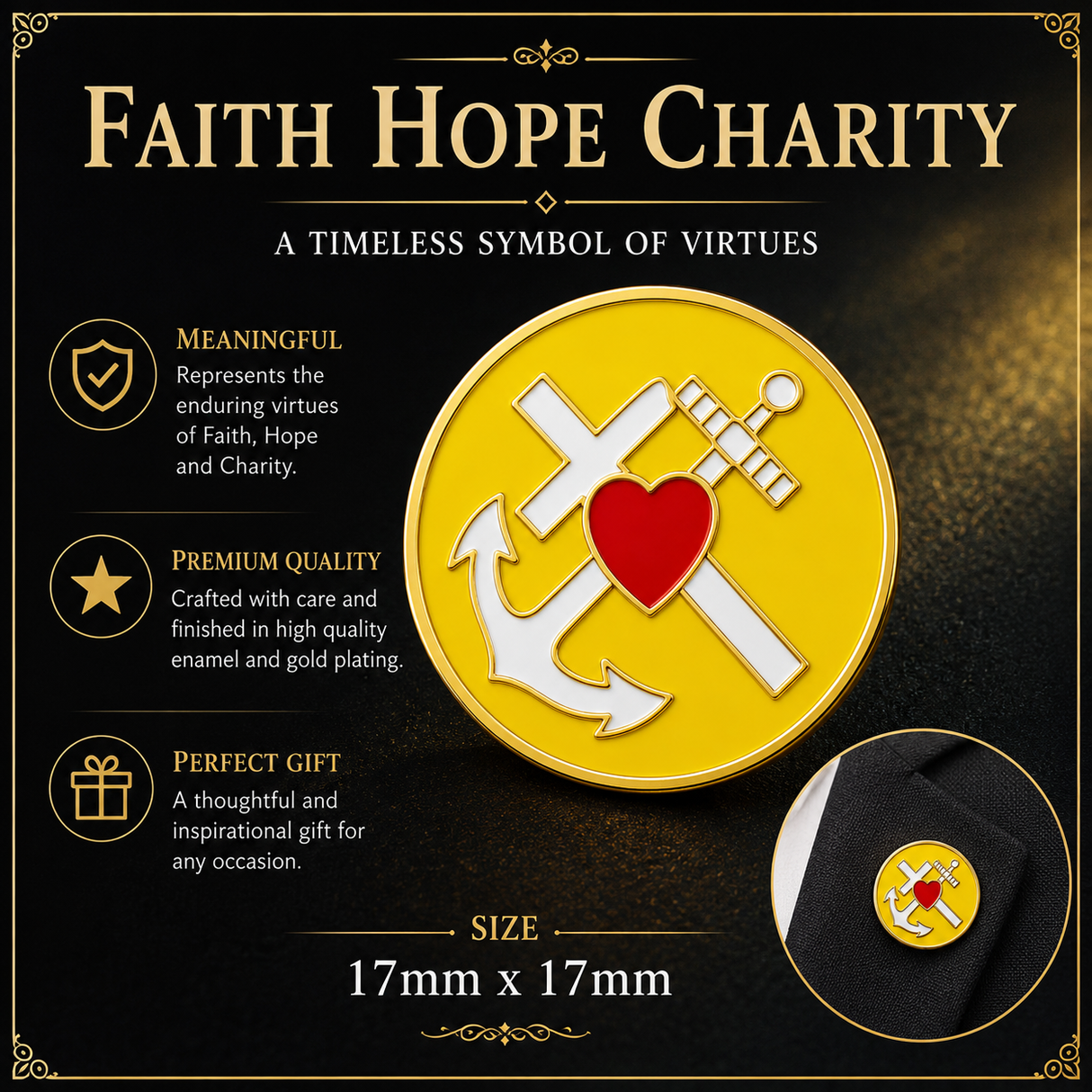 Freemasons Masonic Faith Hope & Charity Lapel Pin Badge – 17mm x 17mm