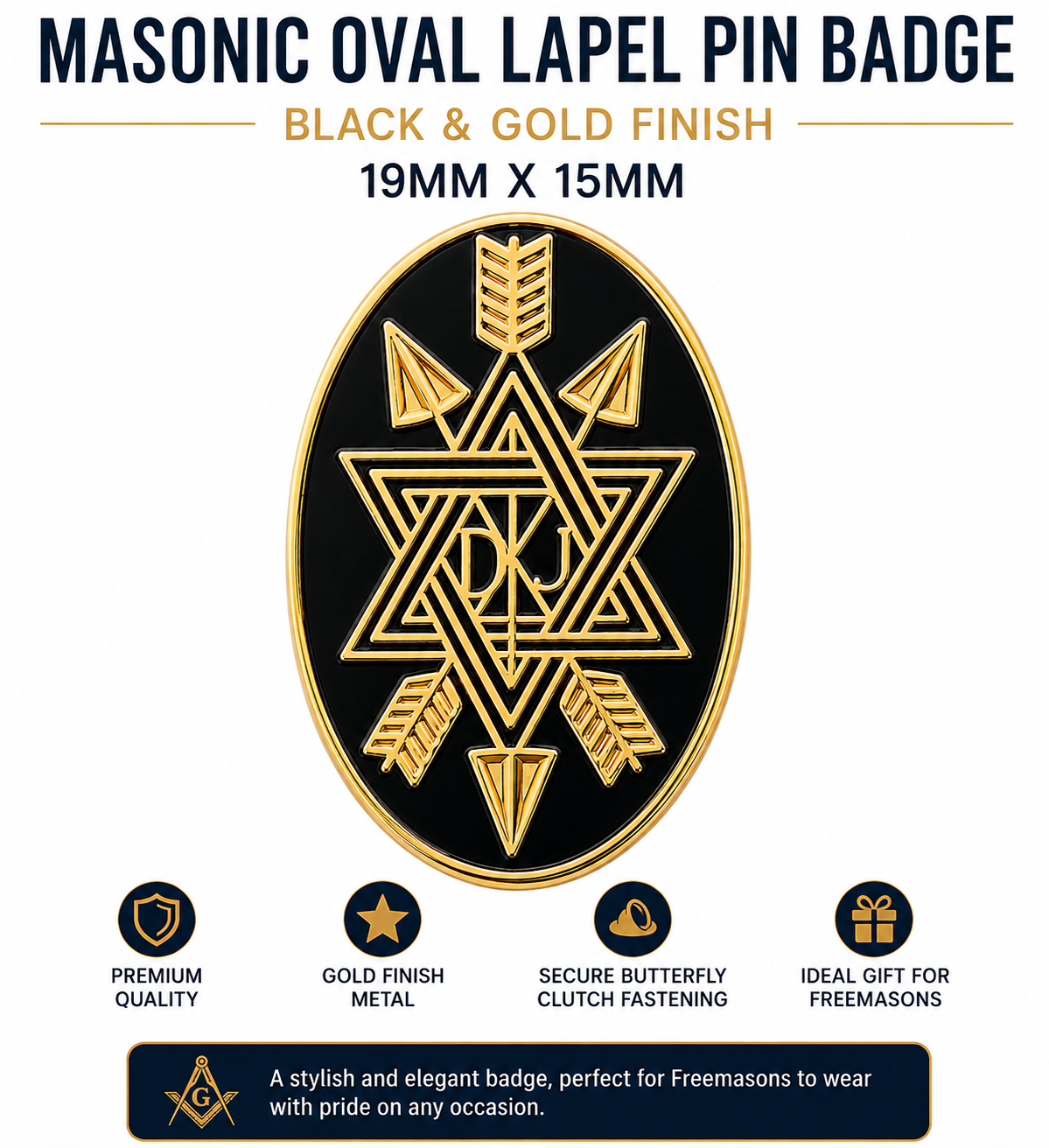 Freemasons Order Of The Secret Monitor Lapel Pin Badge – Gold & Enamel – 19mm x 15mm