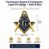 Freemasons Square & Compass Lapel Pin Badge Gold and Blue – 19mm x 15mm