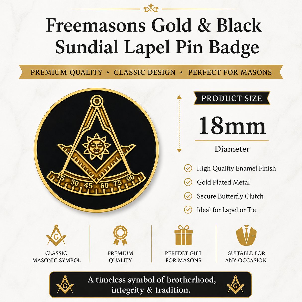 Freemasons Past Master Square & Compass Lapel Pin Badge – 18mm x 18mm