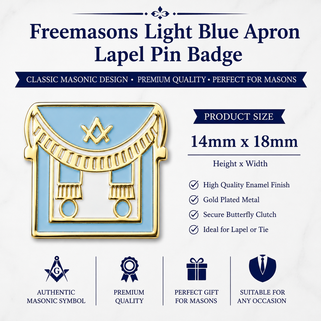 Freemasons Light Blue Apron Lapel Pin Badge – 14mm x 18mm