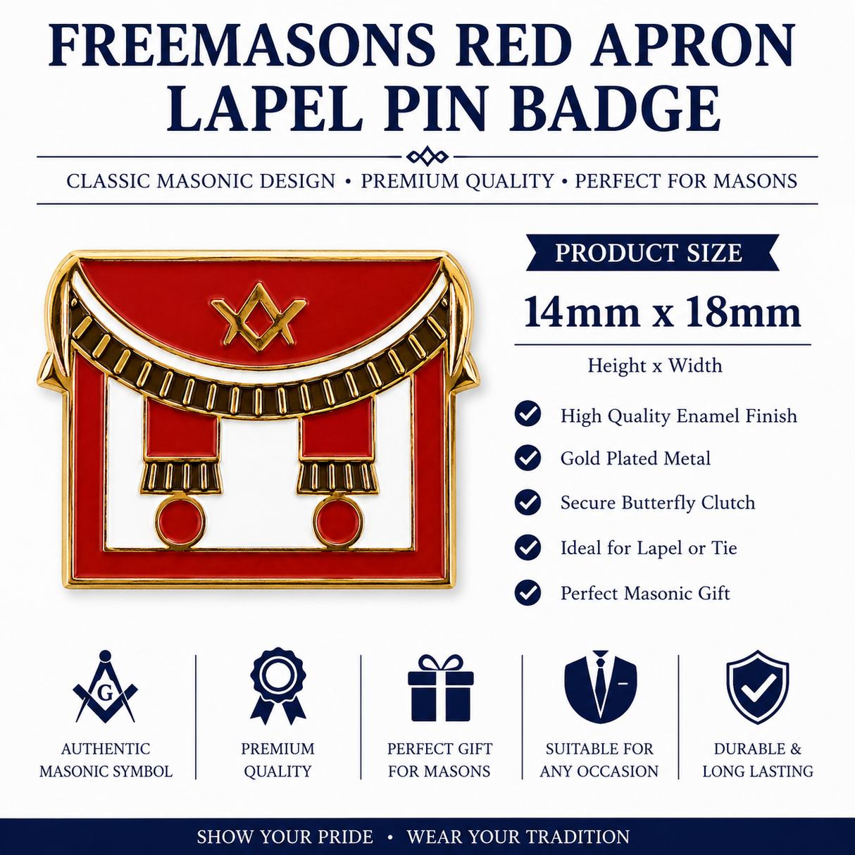 Freemasons Burgandy/Red Apron Lapel Pin Badge – 14mm x 18mm