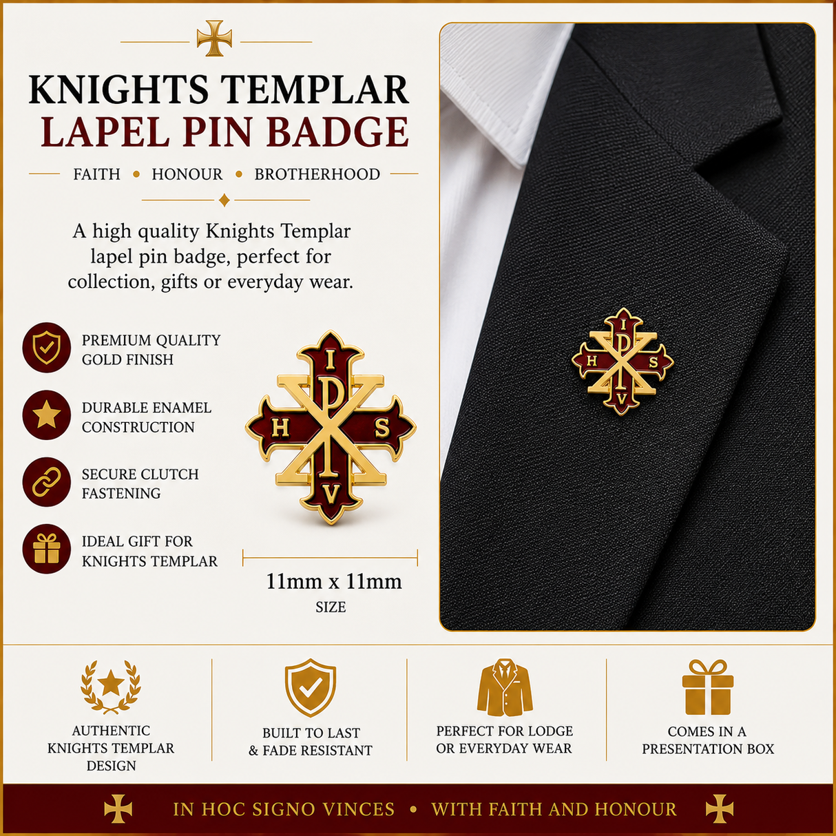 Freemasons Red Cross Of Constantine Enamel Lapel Pin Badge – 11mm x 11mm