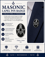 Freemasons Oval Black & Silver Square and Compass Enamel Lapel Pin Badge – 17mm x 12mm