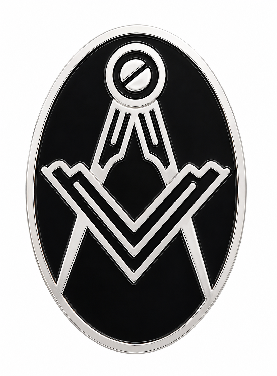 Freemasons Oval Black & Silver Square and Compass Enamel Lapel Pin Badge – 17mm x 12mm