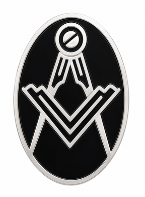 Freemasons Oval Black & Silver Square and Compass Enamel Lapel Pin Badge – 17mm x 12mm