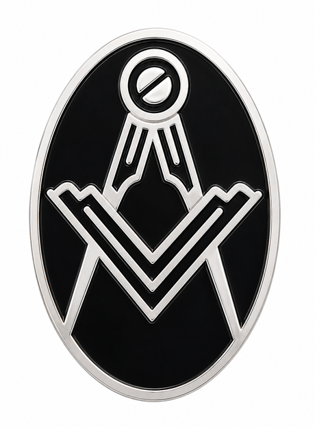 Freemasons Oval Black & Silver Square and Compass Enamel Lapel Pin Badge – 17mm x 12mm