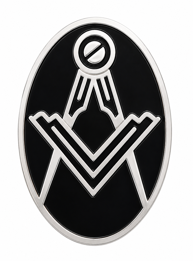 Freemasons Oval Black & Silver Square and Compass Enamel Lapel Pin Badge – 17mm x 12mm